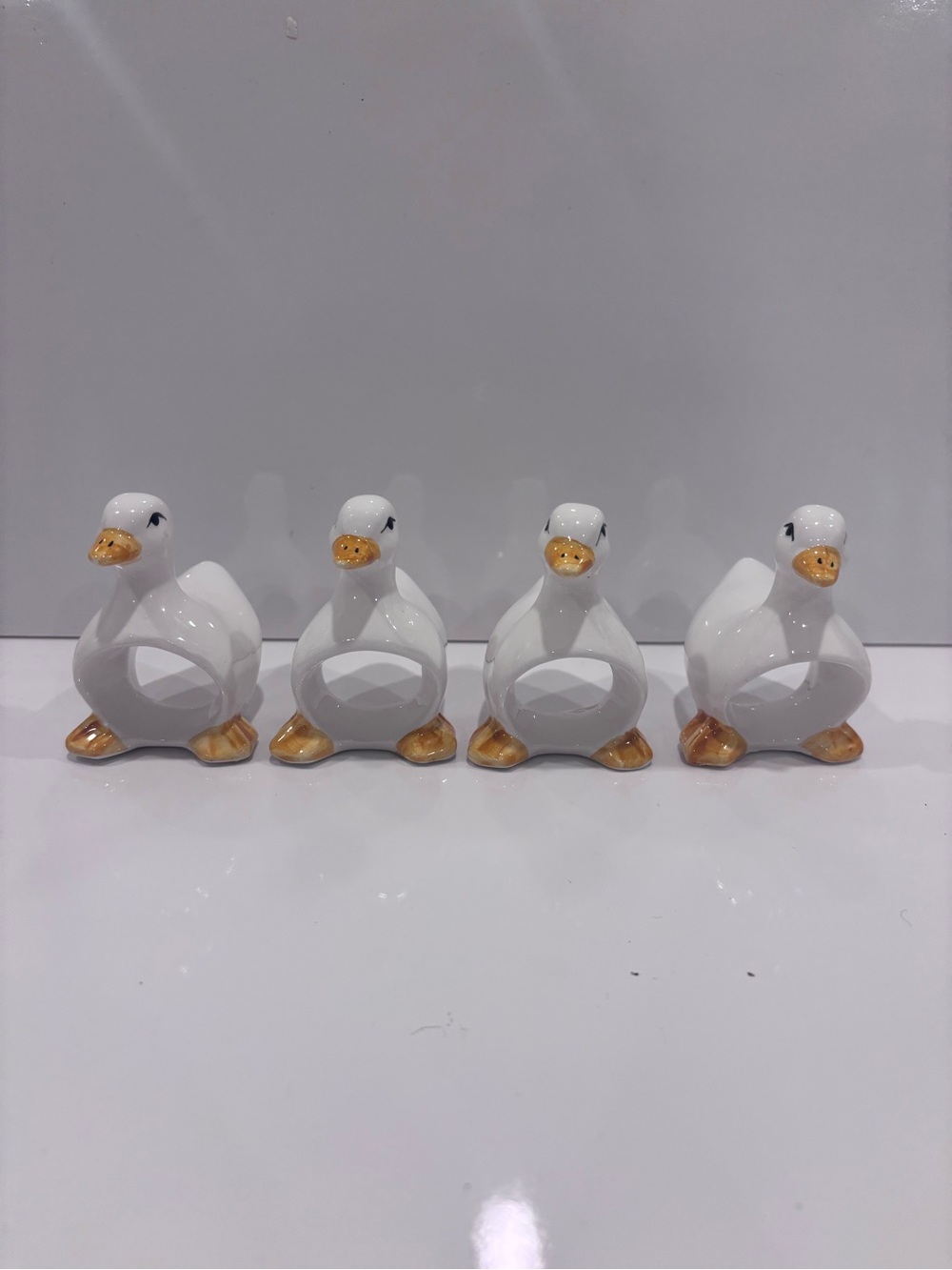 Vintage Made in Japan Ceramic Duck Napkin Rings Set of 4 White Farmhouse 1980s